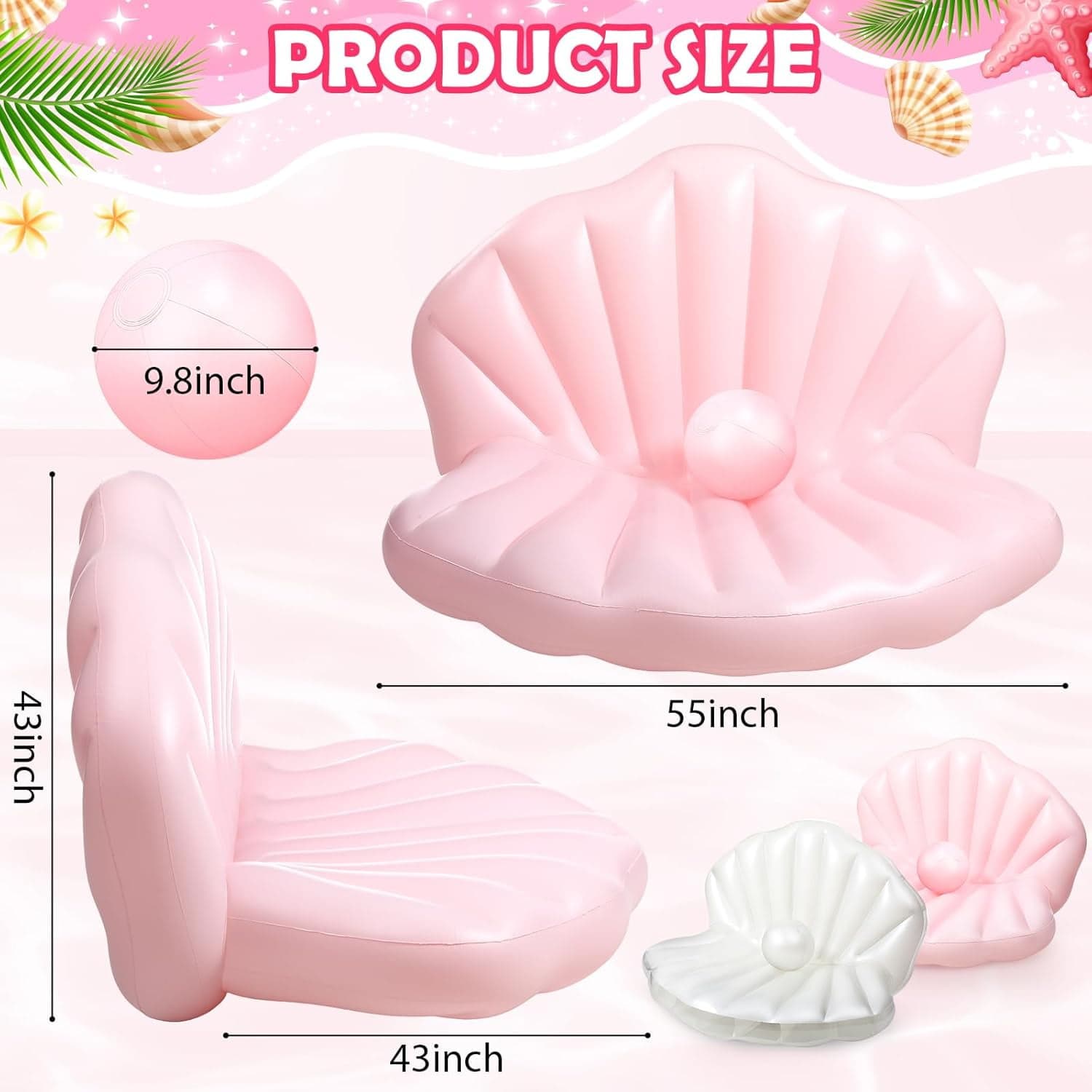 2 Pack Inflatable Seashell Pool Float with Pearl Ball 55 Inch Birthday Cute Pool Floats Lounge Floats for Adults Summer Beach Swimming Ocean Theme Party (White and Pink) - Walmart.com