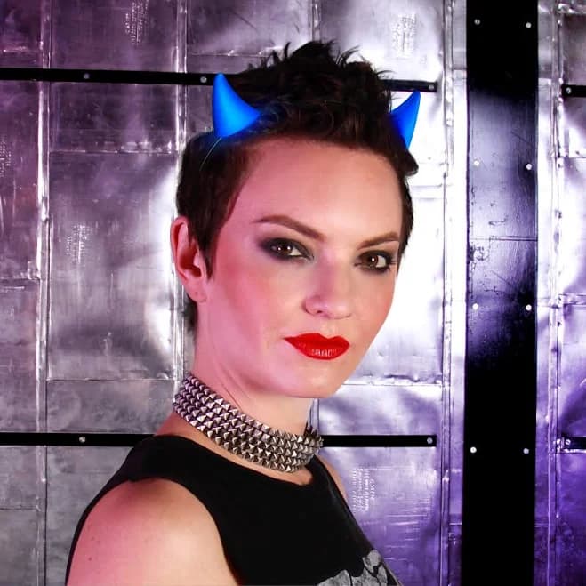 Flashing Blinky Lights Blue Devil Horned Devil Headband with LEDs
