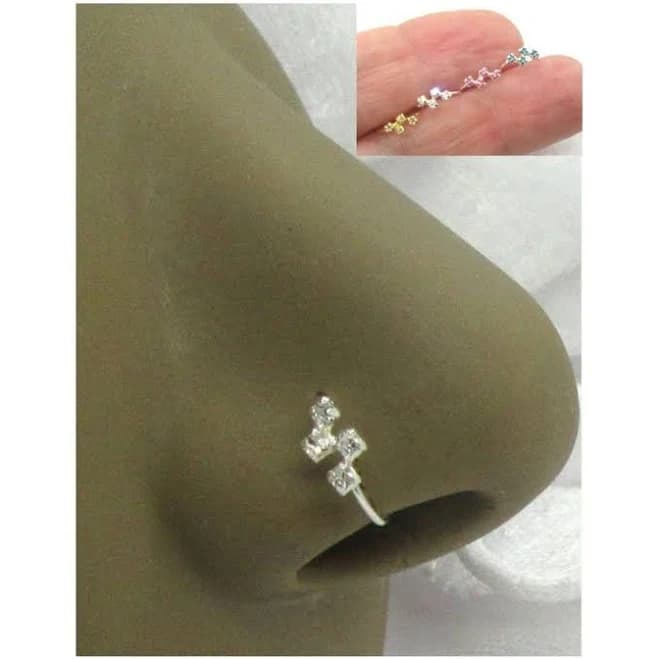 Sterling Silver CZ Diamond Crystal Nose Ring