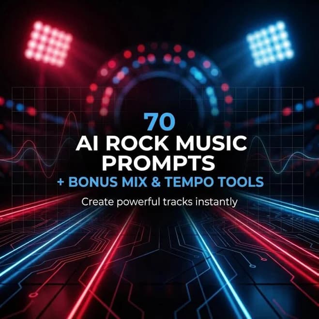 70 Rock AI Music Prompts + Bonus Rhythm & Mix Tools | Suno / Udio | Power, Stadium, Emotional, Tribal, Dark Rock Pack