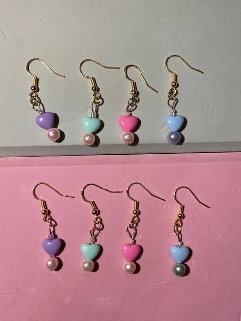 Fairycore Angelcore Cottagecore Bead & Pearl Heart Earrings
