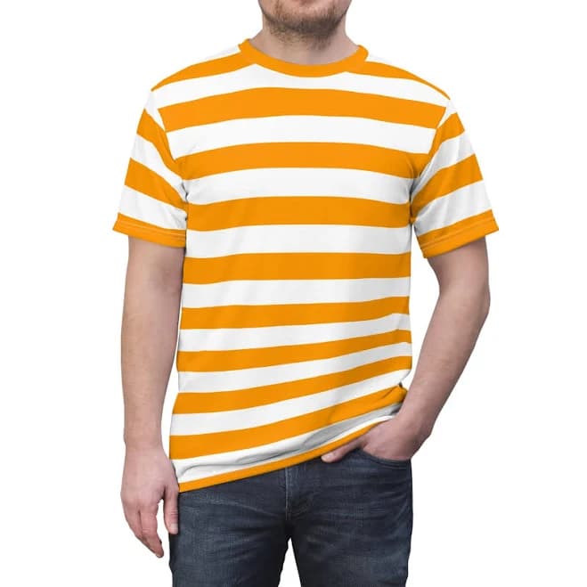 Orange and White Striped Tshirt Horizontal Bold Stripes Designer Lightweight Heavyweight Crewneck Men Women Tee Top Short Sleeve Shirt White
