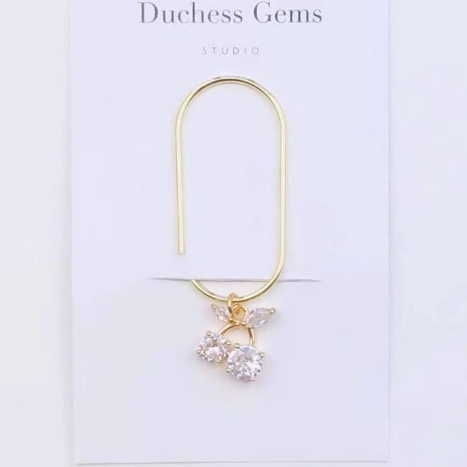 Luxe Cherry Charm Paper Clip, Glass Crystal Mini Wide Charm Paperclip Bookmark, Pagemarker