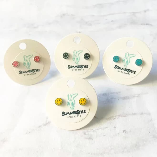 Enamel Happy Face Stud Earrings