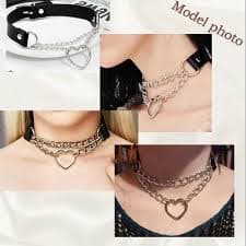 Amazon.com: Women's PU Leather Punk Choker & Stainless Steel Heart Slip Chain Necklace Set Pink: Clothing, Shoes & Jewelry