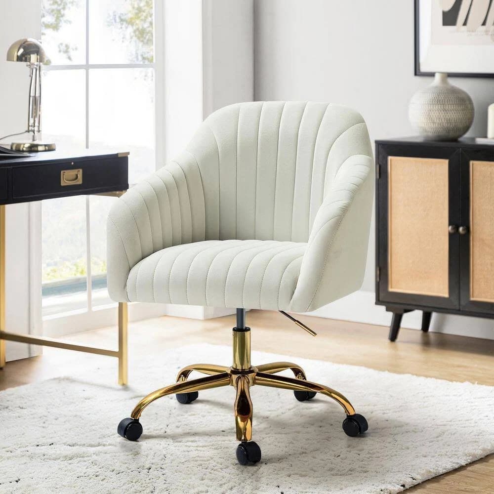 Sinda Modern Velvet Swivel and Adjustable Task Chair with Gold Base