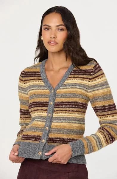 Astr The Label Women's August Striped V-Neck Cardigan