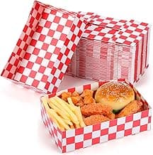 50 Pcs Disposable Red Checkered Cardboard Food Tray 8.6" x 5.5" x 2.3" Paper Snack Serving Container 4 Corner Pop up Hot Dog Box Holder Boat for Hamburger Movie Night Party Supplies