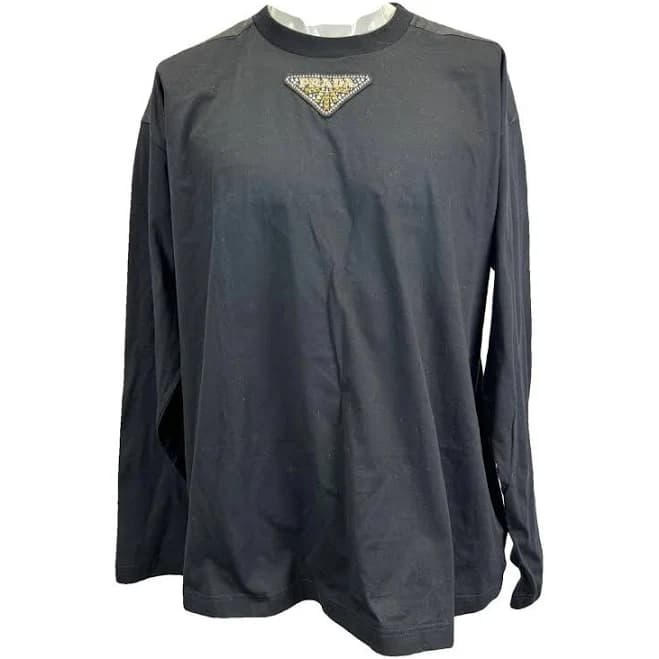 Prada Black Cotton Embellished Logo T-Shirt XL International