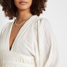 Express x Rachel Zoe Cream Puff Sleeve Asymmetric Hem Long Sleeve Dress - Size 6