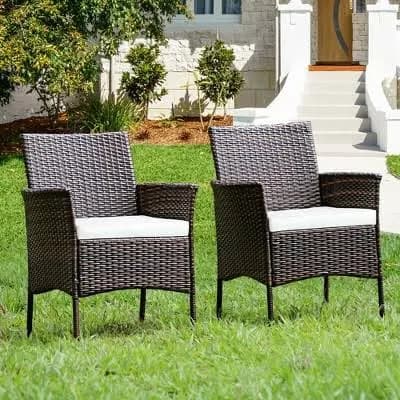 Costway 2PC Outdoor Patio Rattan Wicker Dining Arm Seat with Cushions