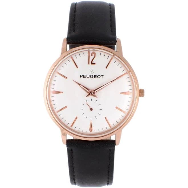 PEUGEOT Men's Vintage Retro Rose Gold Watch with Leather Strap