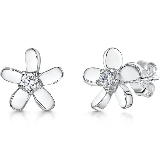 Jools Sterling Silver Cubic Zirconia Flower Petal Stud