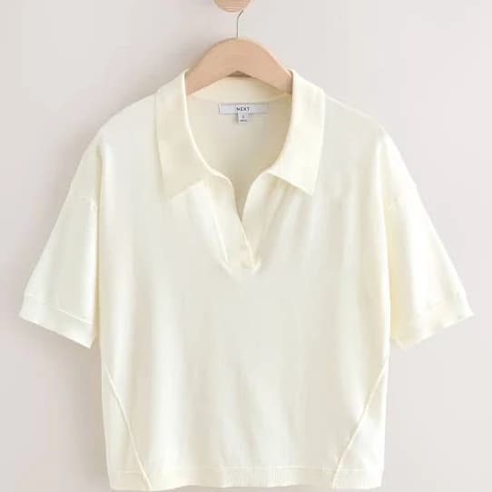 Womens NEXT Ecru Cotton Rich Soft Touch Knitted Polo Top