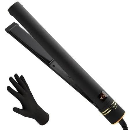 Artist Black Gold Ionic 1 Inch Flat Iron - Use as Straightener for Sleek Straight Hair or Use Rounded Edges for Shiny Curls and Waves, Stylist-