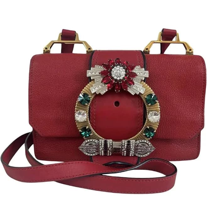 Miu Miu Lady Madras Crystal-Embellished Leather Shoulder Bag