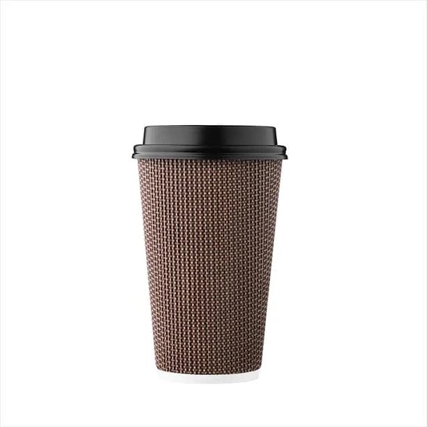 Hakoware 16 oz Black Rippled Double Wall Paper Cup with Lid Set