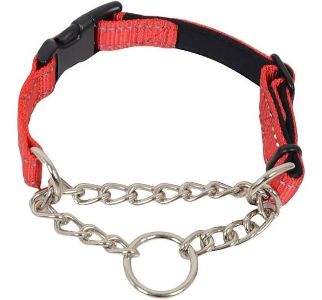 Dog Collar Nylon Dog Choke Collars Stainless Steel Chain Training Dog Collar, Red