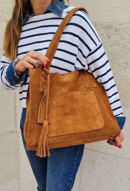 Handmade Suede Leather Slouchy Shopper Bag