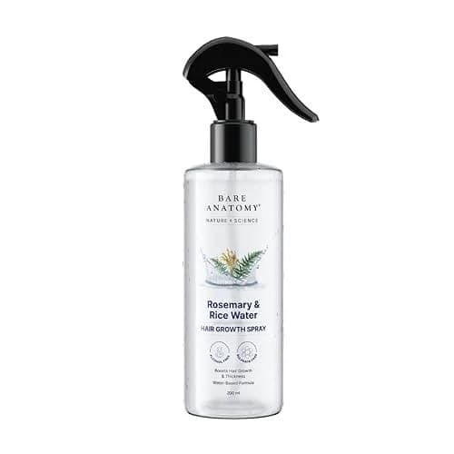 Bare Anatomy Nature x Science Rosemary Water Spray for Hair Growth & Hair Thickness with Rice Water |100% Natural Extract | Soft & Smooth Hair| Contro