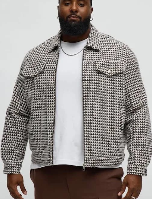 Fashion Nova Men's Textured Geometric Zip Jacket