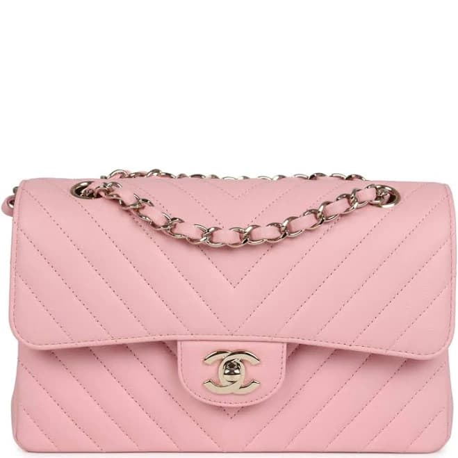 CHANEL Chevron Caviar Classic Double Flap Bag in Light Gold Hardware
