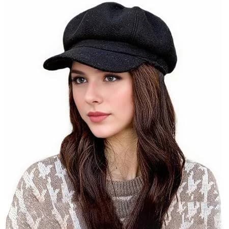 Dovacka Clearance Women's Vintage Newsboy Cap 8-Panel Baker Boy Hat Comfort Fit Cap Black, Adult Unisex, Size: One size