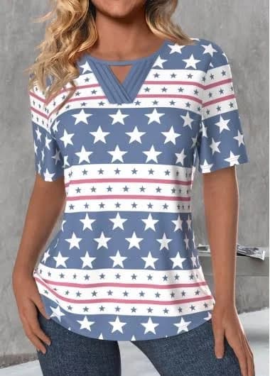 Rosewe Star Print Cut Out T-Shirt