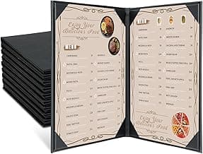 Restaurant Menu Holders 8.5" x 11", Pack of 10 Synthetic Leather Double Panel Book Style with Angled Corners, Black