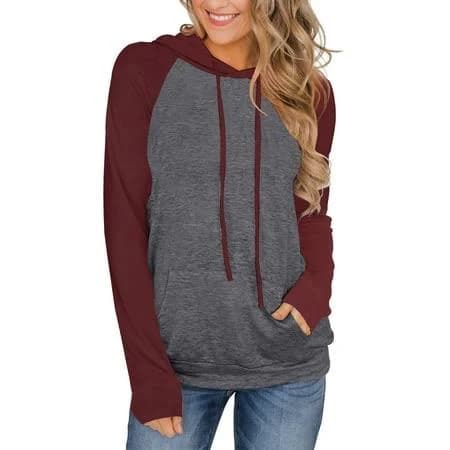 Adreamly Women's Casual Drawstring Long Sleeve Color Block Hoodie