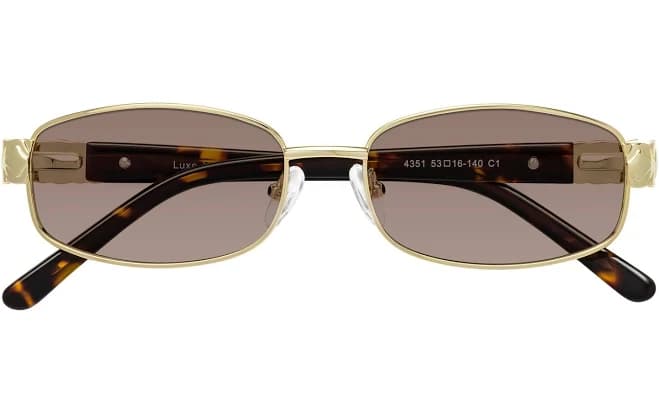 Gold Classic Metal Rectangle Tinted Sunglasses Sunwear Lenses