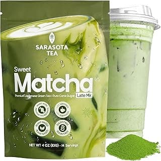 Sweetened Matcha Latte Mix, 4 oz, Matcha Green Tea Powder with Cane Sugar, Hot or Iced Matcha Latte Drink Mix, Resealable Bag