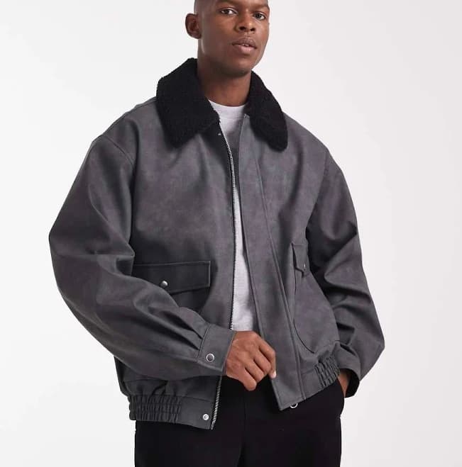 ASOS Bomber Jacket with Contrast Teddy Collar