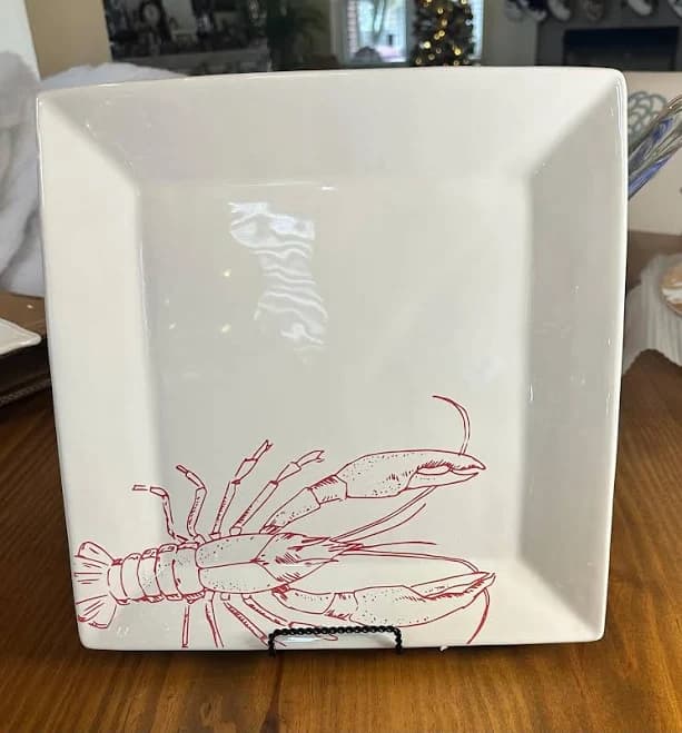 Square Ceramic Crawfish Platter; Can be used for parties and seafood boils.