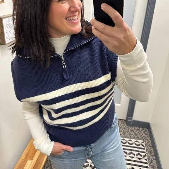 Striped Half Zip Sweater Top
