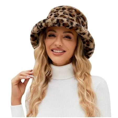 FchengtaiS Women Winter Plush Fuzzy Bucket Hat Faux-Fur Fisherman Hats Fashion Leopard Fisherman Cap for Casual, Trips, Sports, Skiing, Women's, Size: