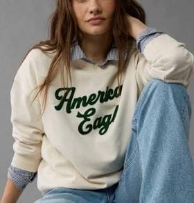 AE Logo Graphic Relaxed Crew Neck Sweatshirt