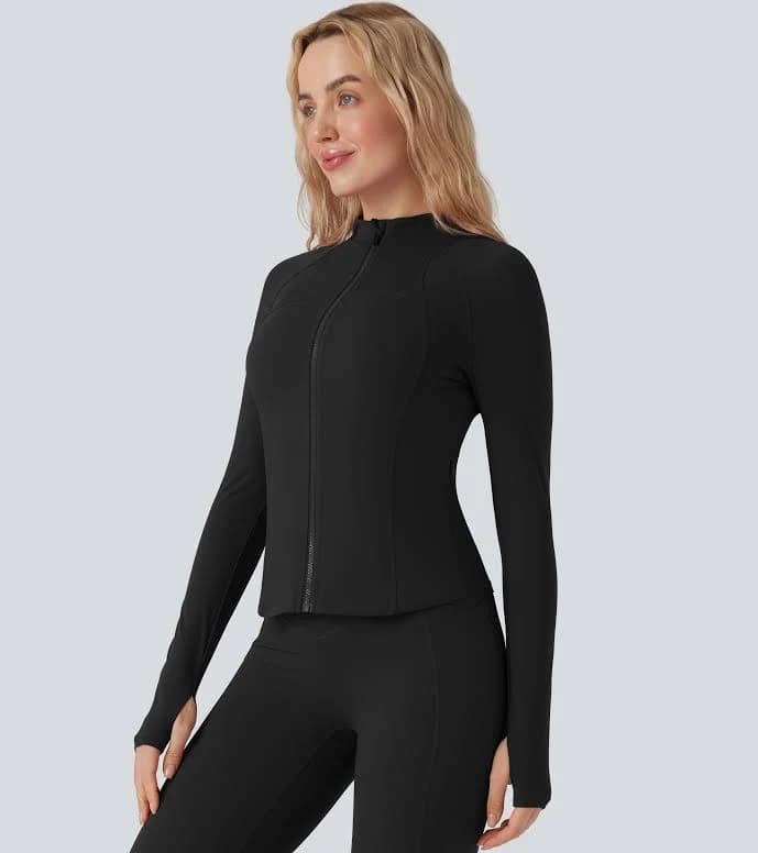 Halara Halara UltraSculpt Stand Collar Long Sleeve Yoga Jacket with Thumb Hole