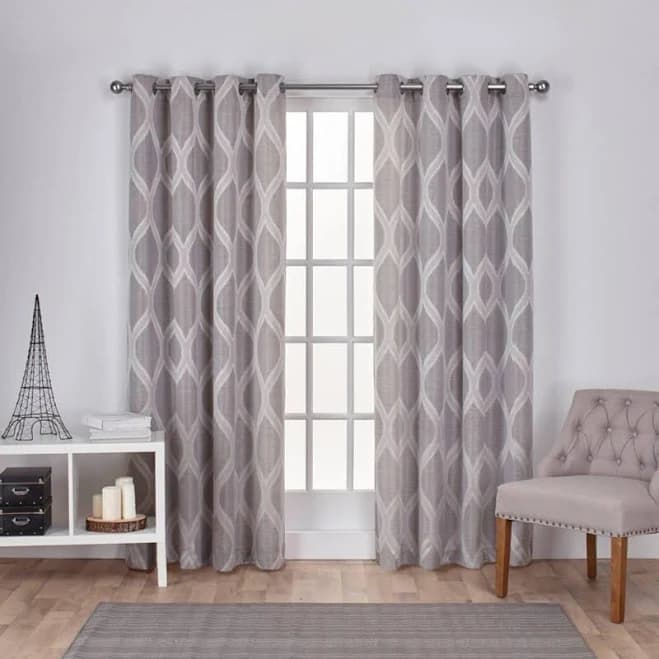 Exclusive Home Montrose Ogee Geometric Textured Linen Grommet Top Curtain Panel Pair