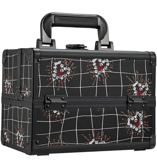 Portable Makeup Train Case with 2 Trays, Cosmetic Box Storage, Mirror, Cosmetologist Supplies, Nail Tech Travel