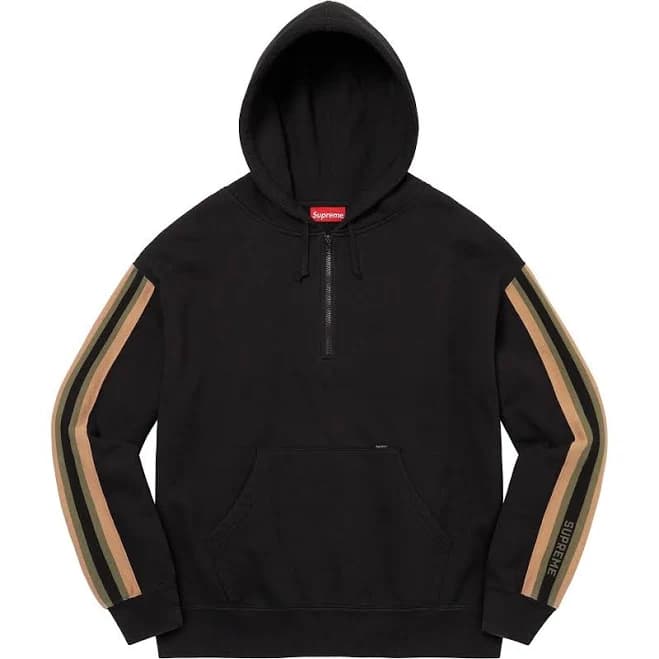 Supreme Sleeve Stripe Half Zip Hooded Sweatshirt Black Hoodie Ss23