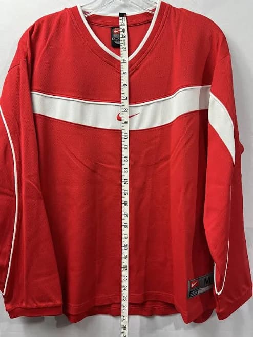 Nike Dri-fit Long Sleeve Shirt Men's M Medium Red / White Swoosh