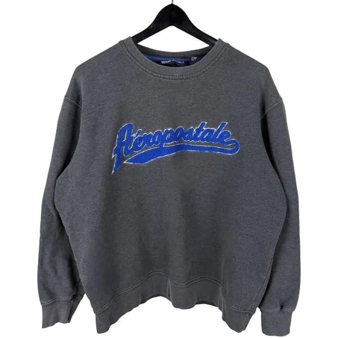 Vintage Aeropostale Script Logo Grey Sweatshirt for Men, Size L