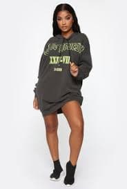 Just Be Yourself Oversized Sweatshirt Dress - Charcoal | Fashion Nova
