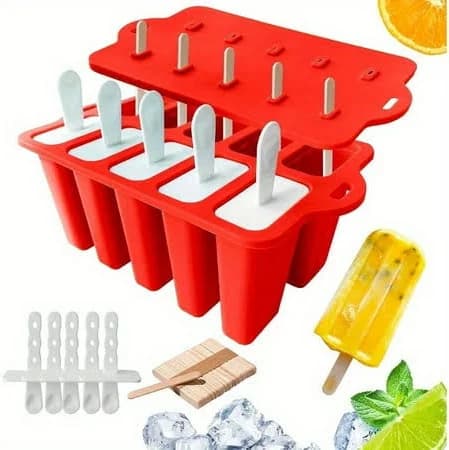 Popsicle mold 10 pieces of silicone popsicle mold, easy to release, reusable popsicle mold, popsicle making machine (10 cavities, red)