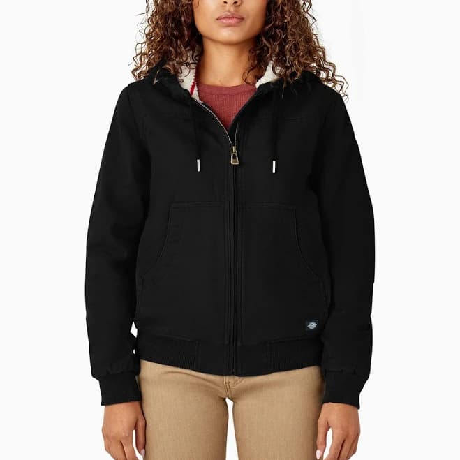 Dickies Women's Fleece Lined Duck Canvas Jacket in Black size Large