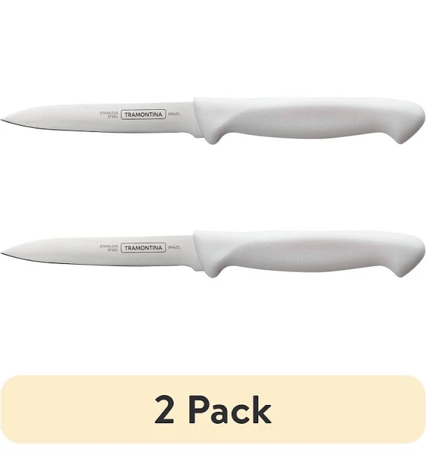Tramontina Pro-Series 4" Kitchen Paring Knife, High-Carbon Stainless Steel, White Handle, Fully Tapered Beveled Edge, 2 Pack