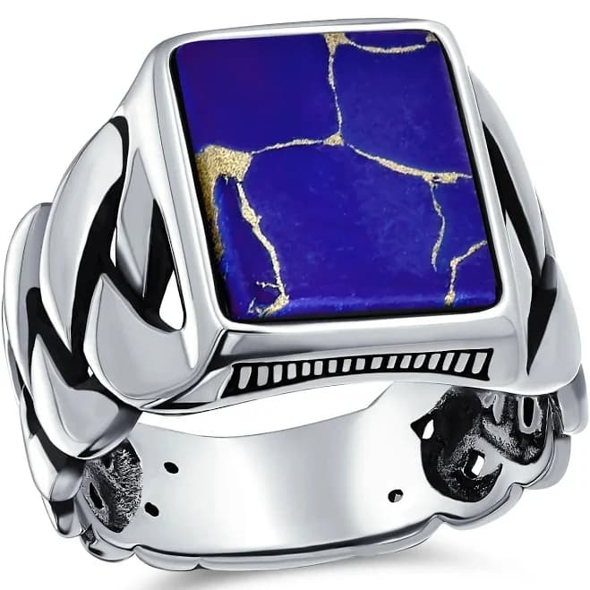 Bling Jewelry Large Rectangle Gemstone Chain Link Statement Signet Ring .925 Sterling