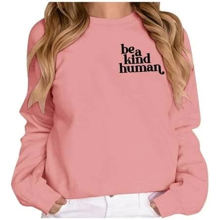 Xiaocha Women's Letter Graphic Sweatshirt Oversized Long Sleeve Crew Neck Pullover Top Soft Casual Daily Sweatshirts, Size: Large, Pink