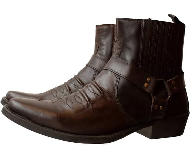Rockabilly Leather Cuban Heel Boots with Side Buckle